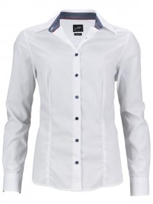 Dámská bílá košile JN647 - Bílá / tmavě modrá / bílá | M