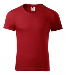 Pánské tričko Slim Fit V-neck - Červená | S