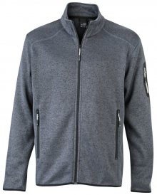 Pánská bunda z pleteného fleecu JN762 - Tmavě šedý melír / stříbrná | L