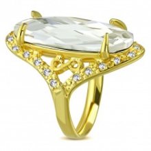 Mohutnější prsten zlaté barvy z oceli - čirý broušený zirkon, symbol nekonečna C22.01