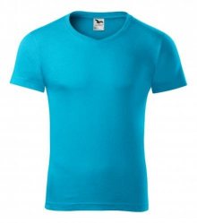 Pánské tričko Slim Fit V-neck - Tyrkysová | XL