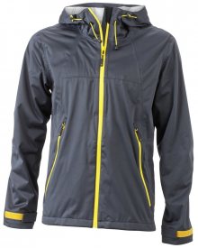 Pánská softshellová bunda s kapucí JN1098 - Ocelově šedá / žlutá | L