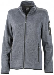 Dámská bunda z pleteného fleecu JN761 - Tmavě šedý melír / stříbrná | L