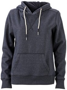 Dámská mikina s kapucí klokanka JN993 - Tmavě džínový melír | M