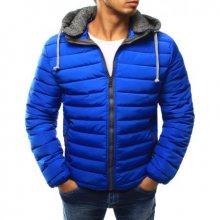 Pánská bunda prošívaná s kapucí světle modrá