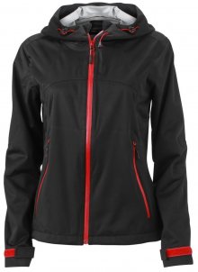 Dámská softshellová bunda s kapucí JN1097 - Černá / červená | L