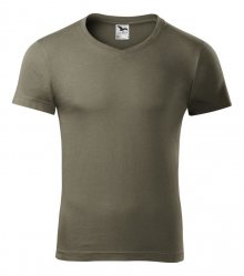 Pánské tričko Slim Fit V-neck - Army | S