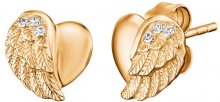 Engelsrufer Pozlacené stříbrné náušnice Srdce s andělským křídlem a zirkony ERE-LILHW-STG
