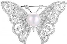 Beneto Stříbrná třpytivá brož s pravou perlou Motýl AGBR3