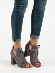 Luxusní šedo-stříbrné  sandály dámské na širokém podpatku