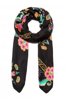 Desigual černý šátek Foul New Tapestry s barevnými motivy