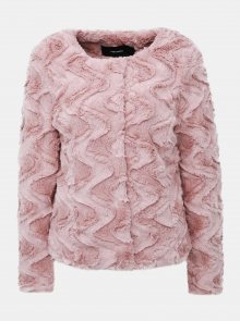 Růžový krátký kabát z umělé kožešiny VERO MODA Curl