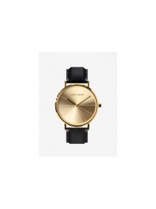 Unisex hodinky ve zlaté barvě s černým koženým páskem LARSEN & ERIKSEN  37 mm