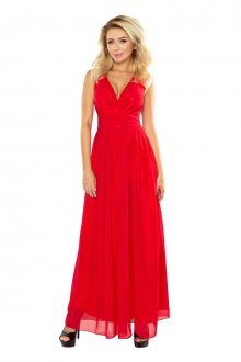 Luxusní dámské společenské a plesové šifonové šaty dlouhé červené - S