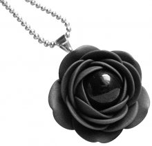 Troli Černý náhrdelník s černou perličkou kytičky TO2665