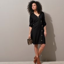 Blancheporte Šaty s asymetrickou knoflíkovou légou, jednobarevné černá 36