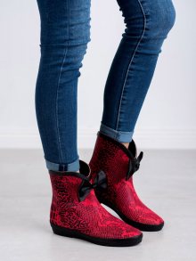 Moderní  gumáky červené dámské na plochém podpatku