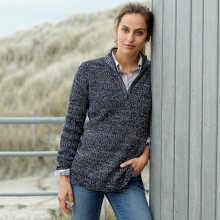 Blancheporte Pulovr se stojáčkem, anglický úplet nám.modrá melír 34/36