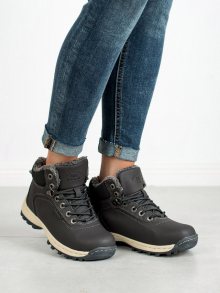 Stylové  trekingové boty dámské šedo-stříbrné bez podpatku