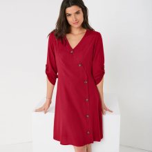 Blancheporte Šaty s asymetrickou knoflíkovou légou, jednobarevné tmavě červená 36