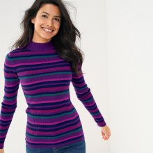 Blancheporte Žebrovaný pulovr, pruhy purpurová/smaragdová 34/36
