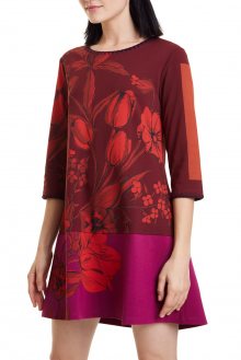 Desigual bordové podzimní šaty Vest Wanda s barevnými motivy - M