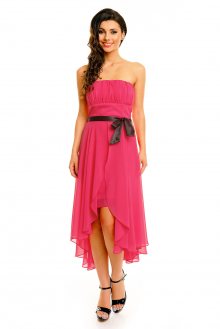 Společenské šaty korzetové MAYAADI s mašlí a asymetrickou sukní růžové - L