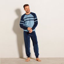 Blancheporte Dvoubarevné sametové pyžamo s dlouhými rukávy modrá 77/86 (S)