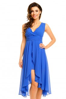 Dámské společenské šaty MAYAADI šifonové s asymetrickou sukní modré - S