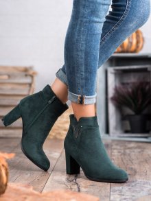 Zajímavé dámské zelené  kotníčkové boty na širokém podpatku