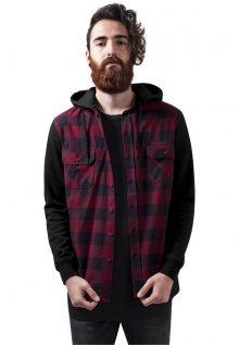Urban Classics Hooded Checked Flanell Sweat Sleeve Shirt blk/burgundy/blk - L