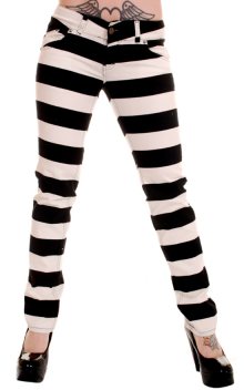 kalhoty dámské 3RDAND56th - Jail Stripe Skinny - Black/Wht - JM1162