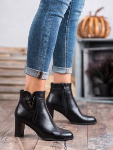 Luxusní dámské  kotníčkové boty černé na širokém podpatku