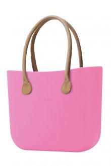 O bag kabelka Pink s dlouhými koženkovými držadly natural