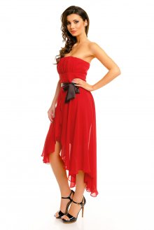 Společenské šaty korzetové MAYAADI s mašlí a asymetrickou sukní červené - XL