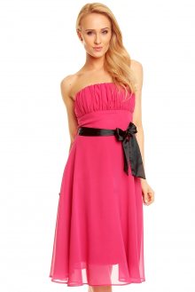 Dámské společenské šaty korzetové s mašlí a šifonovou sukní růžové - M
