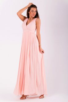 Dámské šaty EVA&LOLA na ramínka s plisovanou sukní dlouhé růžové - S