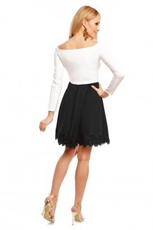Dámské společenské šaty s dlouhým rukávem a skládanou sukní bílo-černé - L