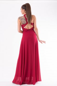 Dámské plesové šaty EVA & LOLA bez rukávů se zdobeným dekoltem dlouhé červené - S