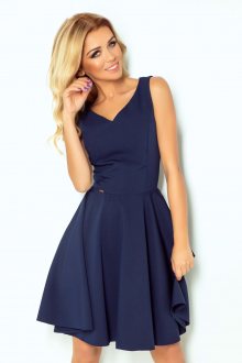 Společenské šaty luxusní s kolovou sukní středně dlouhé tmavě modré - L