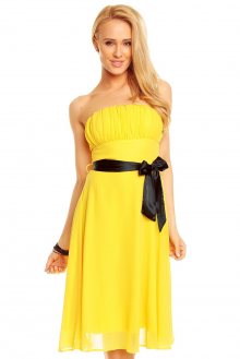 Dámské společenské šaty korzetové s mašlí a šifonovou sukní žluté - XL