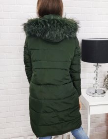 Dámská zimní prošívaná bunda s kapucí s kožíškem zelená - XL