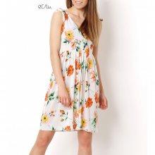 Letní šaty dámské RENA s žabičkováním květované ecru - UNI, ecru