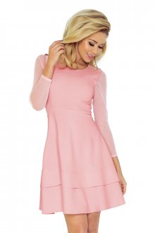 Dámské společenské šaty s dlouhým rukávem ze síťoviny růžové - L