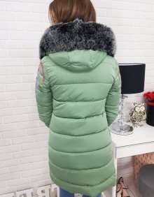 Dámská prošívaná zimní bunda prodloužená s kapucí a výšivkou zelená - L