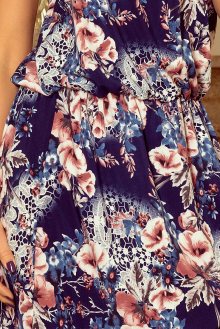 Dámské MAXI šaty bez rukávů s rozparkem s květinovým vzorem modré - M