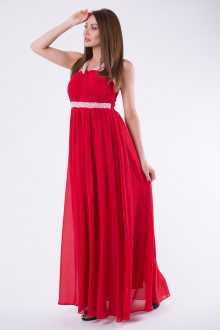 Dámské společenské šaty EVA & LOLA s perličkami dlouhé červené - S
