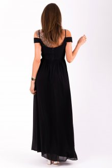 Společenské dámské šaty EVA&LOLA na ramínka s odhalenými rameny dlouhé černé - M