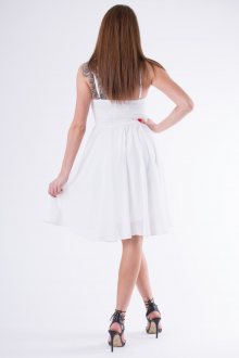 Dámské společenské a plesové šaty EVA & LOLA s krajkou středně dlouhé bílé - S