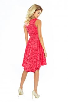 Společenské dámské šaty s asymetrickou sukní a kolečky malinové - L